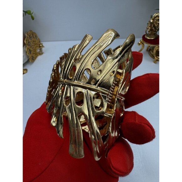 ZARA Gold Leaf Statement Cuff Bracelet Sculptural Openwork Wide Bangle Bold Maxi - Picture 11 of 11